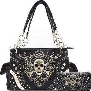 Punk Gothic Rock Metallic Skull Day of the Dead Floral Sugar Skull Leather Purse